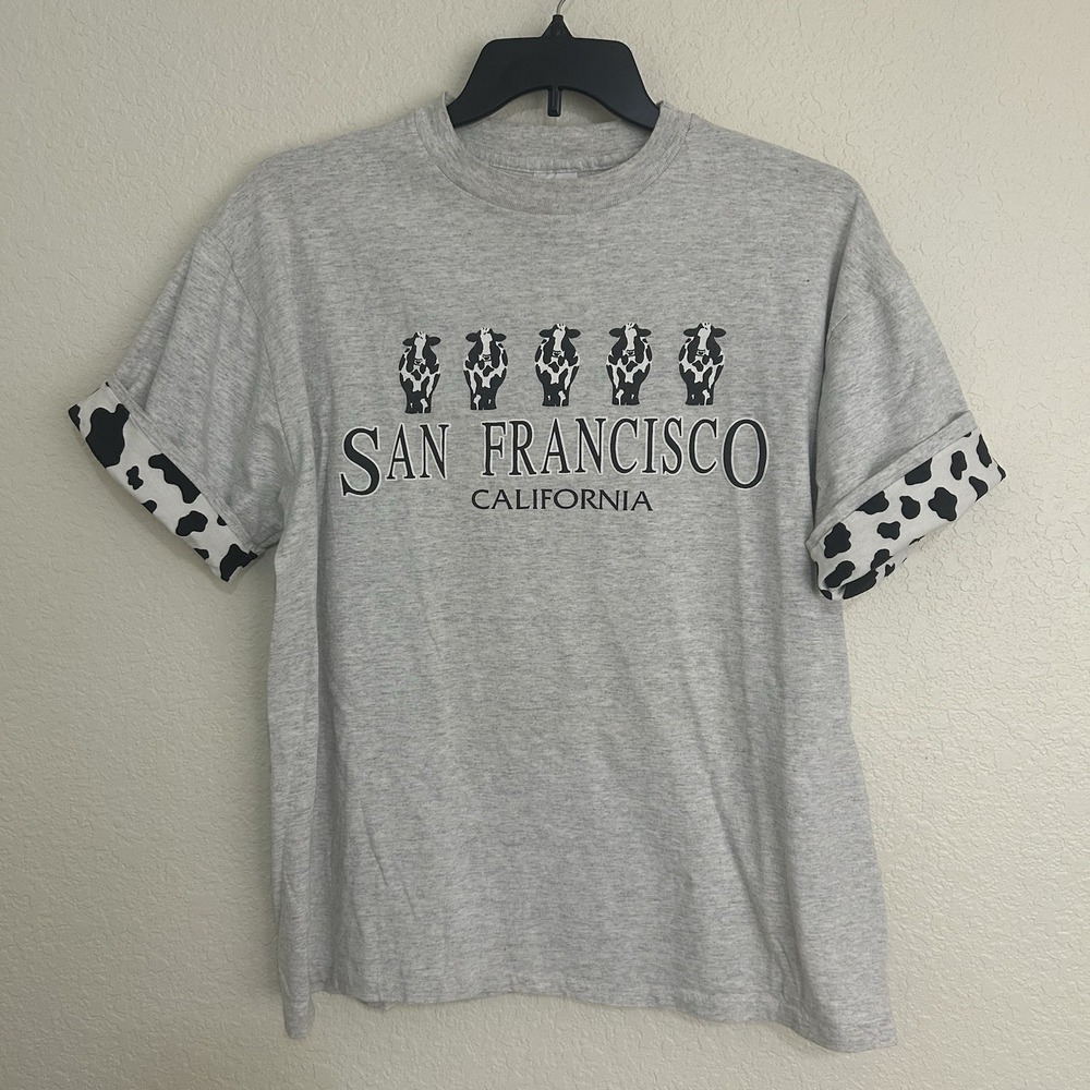 VTG L.A. Sportwear San Francisco T Shirt Souvenir Gray Shirt Sz XL Cow Cowprint